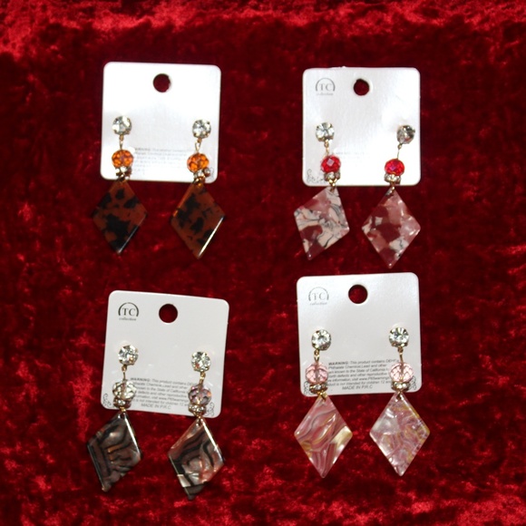 Diamond Shaped Marbled Resin Dangle Earrings - Picture 1 of 7